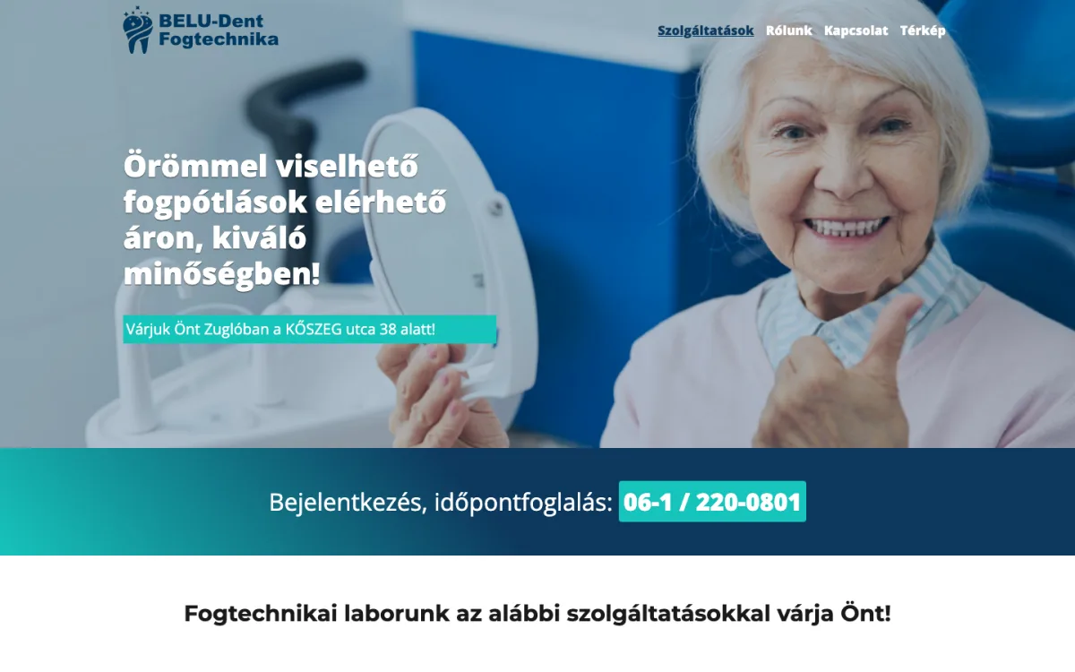 budapestifogtechnika.hu bemutatkozó weboldal asztali nézet