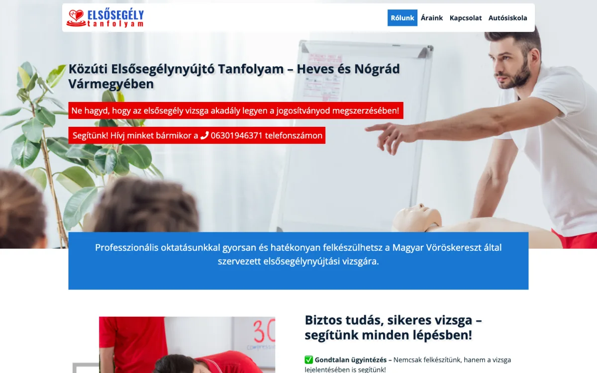 elsosegelyhatvan.hu bemutatkozó weboldal asztali nézet