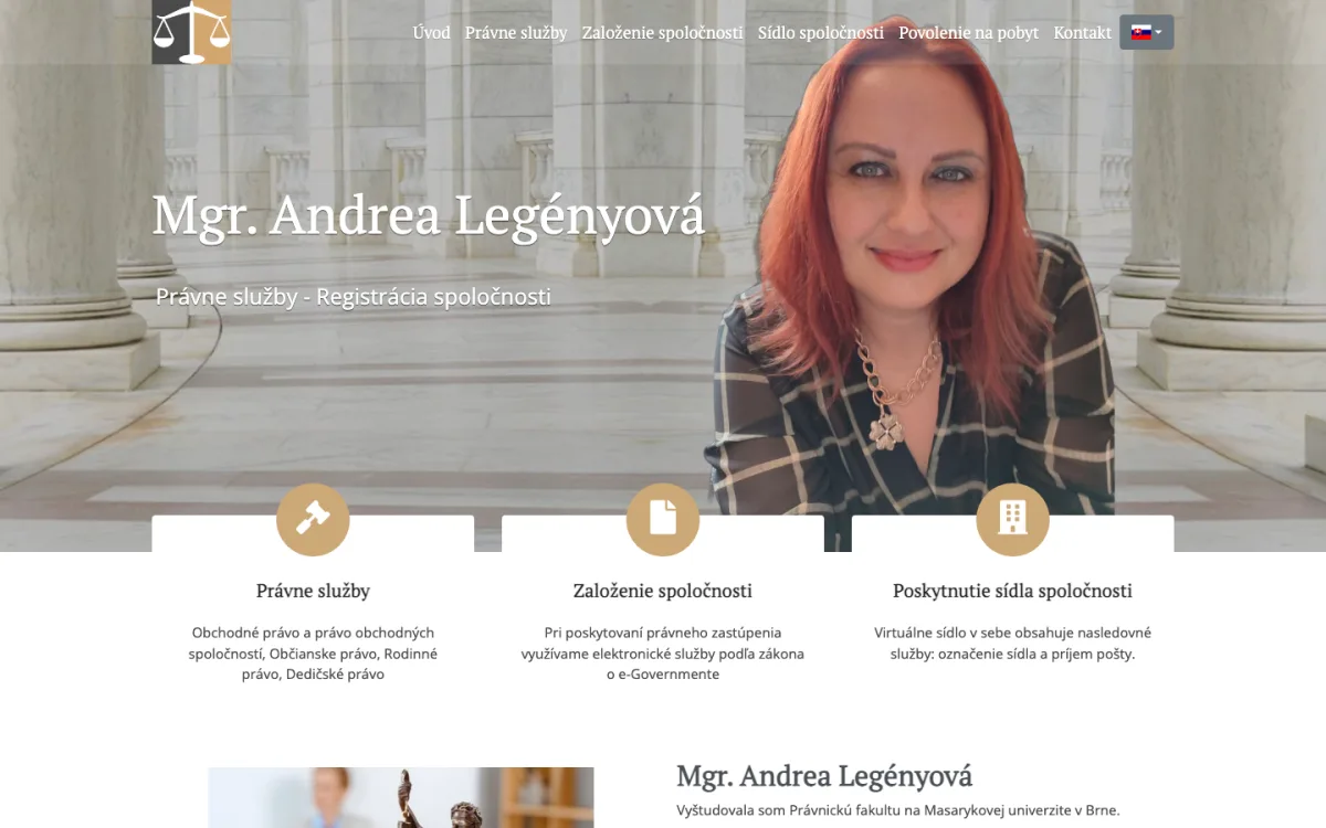 legenyova.com bemutatkozó weboldal asztali nézet